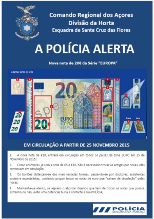 Divulgação da nova nota de 20€ da série "EUROPA"