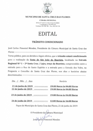 Edital - Tr&acirc;nsito Condicionado Festa de S&atilde;o Jo&atilde;o da Boavista