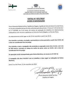Aviso &agrave; navega&ccedil;&atilde;o da Capitania do Porto de Santa Cruz das Flores
