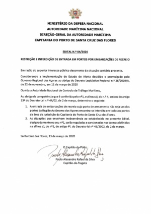 Edital - Restri&ccedil;&atilde;o e interdi&ccedil;&atilde;o de entrada em portos por embarca&ccedil;&otilde;es de recreio