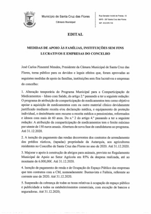 C&acirc;mara Municipal e Assembleia aprovam medidas de apoio &agrave;s fam&iacute;lias, institui&ccedil;&otilde;es sem fins lucrativos e empresas do concelho