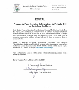 Proposta do Plano Municipal de Emerg&ecirc;ncia de Prote&ccedil;&atilde;o Civil de Santa Cruz das Flores para consulta p&uacute;blica (2020)