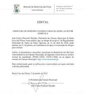 Abertura de Per&iacute;odo de Candidaturas de Apoio ao Setor Agr&iacute;cola