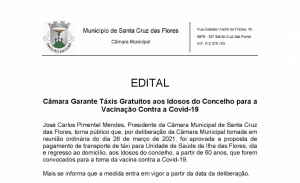 C&acirc;mara Garante T&aacute;xis Gratuitos aos Idosos do Concelho para a Vacina&ccedil;&atilde;o Contra a Covid-19