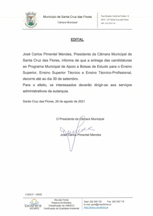 Abertura de Per&iacute;odo para Entregas das Candidaturas ao Programa de Apoio a Bolsas de Estudo