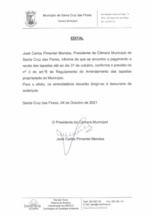 Edital: Pagamento das rendas das tapadas