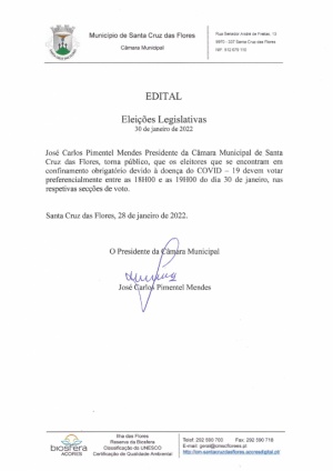 Elei&ccedil;&otilde;es Legislativas 30 Janeiro - Eleitores em Confinamento Obrigat&oacute;rio