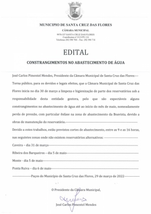 Edital - Constrangimentos no abastecimento de &aacute;gua