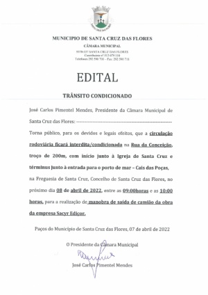 Aviso - Tr&acirc;nsito Condicionado - Rua da Concei&ccedil;&atilde;o