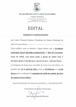 Aviso - Tr&acirc;nsito Condicionado - Rua da Concei&ccedil;&atilde;o