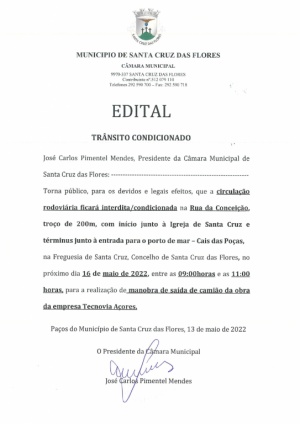 Aviso - Tr&acirc;nsito Condicionado - Rua da Concei&ccedil;&atilde;o