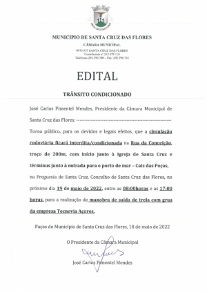 Aviso - Tr&acirc;nsito Condicionado - Rua da Concei&ccedil;&atilde;o