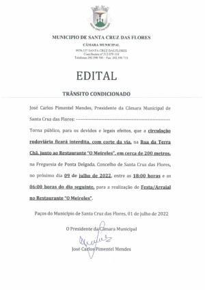Aviso - Tr&acirc;nsito Condicionado - Rua da Terra Ch&atilde;
