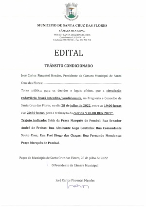 Aviso - Tr&acirc;nsito Condicionado em Santa Cruz - Color Run