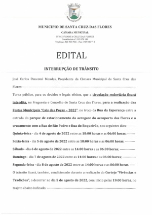 Aviso - Tr&acirc;nsito Condicionado em Santa Cruz - Festa "Cais das Po&ccedil;as 2022"