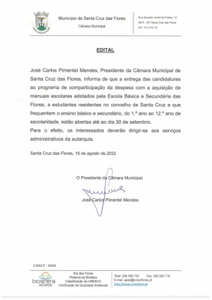 Edital - Entrega das candidaturas ao programa de comparticipa&ccedil;&atilde;o da despesa de aquisi&ccedil;&atilde;o de manuais escolares