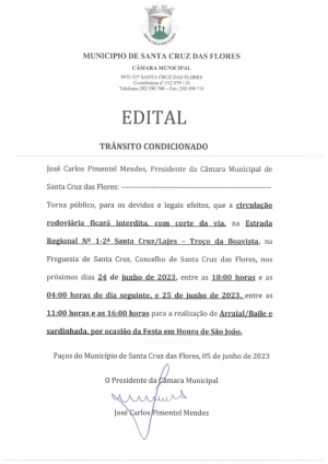 Edital - Tr&acirc;nsito condicionado dia 24 de junho