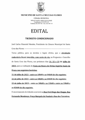 Edital - Tr&acirc;nsito condicionado dias 21,22 e 23 de julho