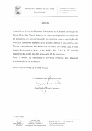 Edital - Candidatura para comparticipa&ccedil;&atilde;o na aquisi&ccedil;&atilde;o de manuais escolares