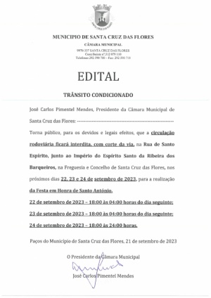 Edital - Tr&acirc;nsito condicionado dia 22,23 e 24 de setembro