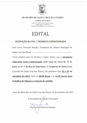 Edital - Tr&acirc;nsito condicionado dia 25 e 26 de setembro