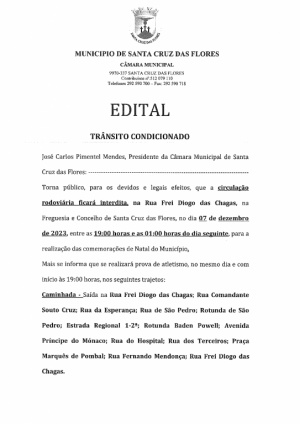 Edital - Tr&acirc;nsito condicionado dia 07 de dezembro