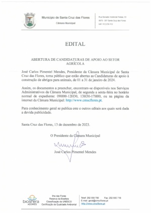 Edital - Candidaturas de apoio ao setor agr&iacute;cola