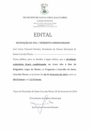 Edital - Ocupa&ccedil;&atilde;o da via/tr&acirc;nsito condicional dia 06 de fevereiro