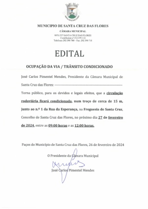Edital - Ocupa&ccedil;&atilde;o da via/tr&acirc;nsito condicional dia 27 de fevereiro