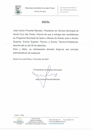 Edital - Entrega das candidaturas ao Programa Municipal de Apoio a Bolsas de Estudo at&eacute; dia 30 de dezembro