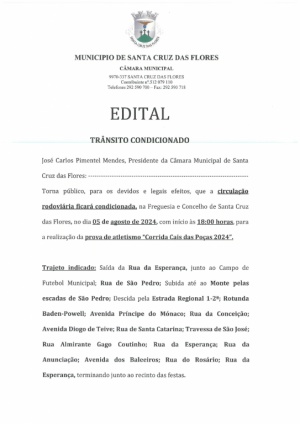Edital - Tr&acirc;nsito condicionado dia 05 de agosto