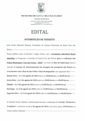 Edital - Interrup&ccedil;&atilde;o de Tr&acirc;nsito dia 1,2,3,4 e 5 de agosto