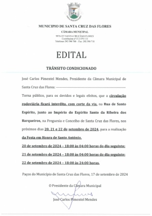 Edital - Tr&acirc;nsito condicionado nos dias 20, 21 e 22