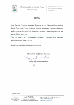 Edital - Candidaturas ao Programa Municipal de Incentivo ao Associativismo