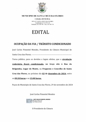 Edital - Ocupa&ccedil;&atilde;o da Via / Tr&acirc;nsito condicionado dia 03 de dezembro