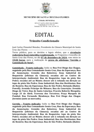 Edital - Tr&acirc;nsito condicionado dia 07 de dezembro