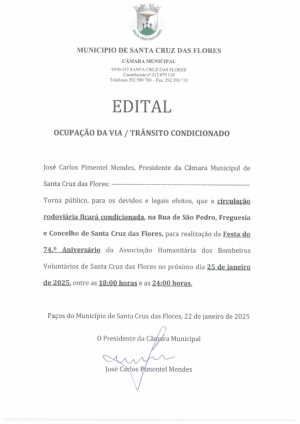 Edital - Ocupa&ccedil;&atilde;o da Via / Tr&acirc;nsito condicionado dia 25 de janeiro
