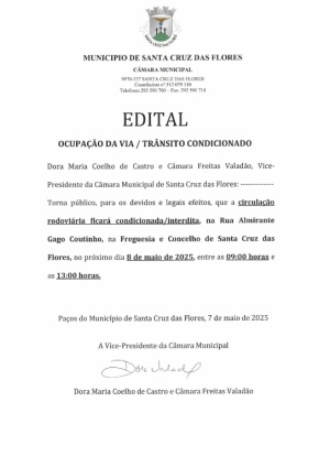 Edital - Ocupa&ccedil;&atilde;o da Via / Tr&acirc;nsito condicionado dia 08 de maio