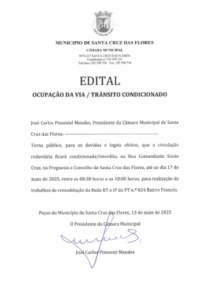 Edital - Ocupa&ccedil;&atilde;o da Via / Tr&acirc;nsito condicionado dia 17 de maio