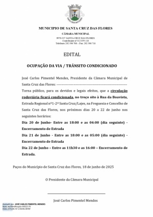 Edital - Ocupa&ccedil;&atilde;o da Via / Tr&acirc;nsito condicionado nos dias 20, 21 e 22 de junho