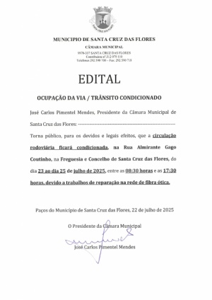 Edital - Ocupa&ccedil;&atilde;o da Via / Tr&acirc;nsito condicionado dia 23 a 25 de julho