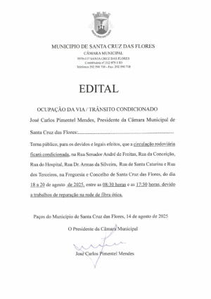 Edital - Ocupa&ccedil;&atilde;o da Via / Tr&acirc;nsito condicionado de dia 18 a 20 de agosto