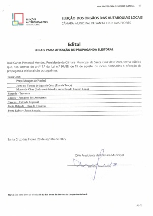 Edital - Locais para Afixa&ccedil;&atilde;o de Propaganda Eleitoral