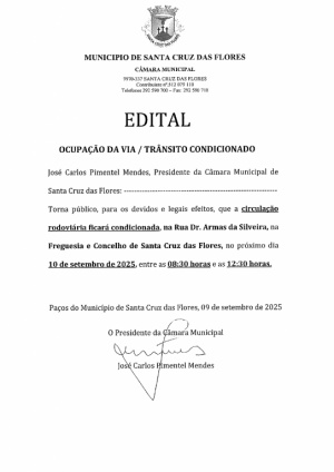 Edital - Ocupa&ccedil;&atilde;o da Via / Tr&acirc;nsito condicionado dia 10 de setembro