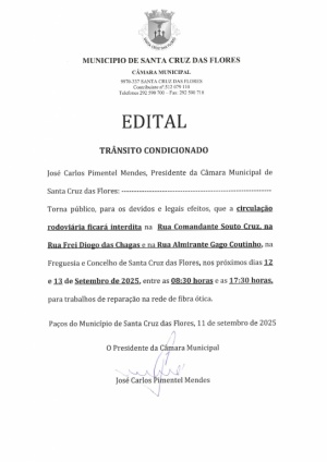 Edital - Tr&acirc;nsito condicionado dia 12 e 13 de setembro