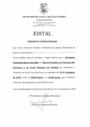 Edital - Tr&acirc;nsito condicionado dia 15 e 16 de setembro