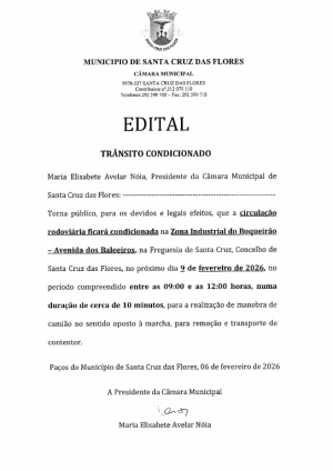 Edital - Tr&acirc;nsito condicionado dia 09 de fevereiro