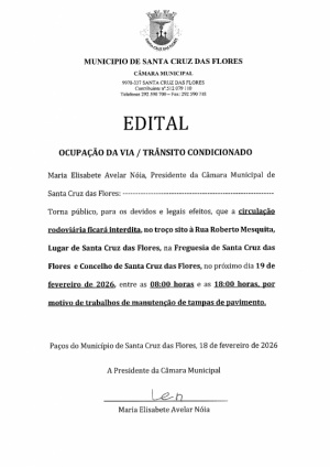 Edital - Ocupa&ccedil;&atilde;o da Via / Tr&acirc;nsito condicionado dia 19 de fevereiro