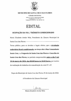 Edital - Ocupa&ccedil;&atilde;o da Via / Tr&acirc;nsito condicionado de dia 09 a 20 de mar&ccedil;o