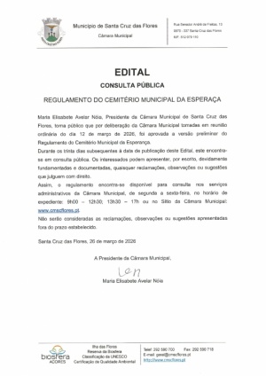 Edital - Consulta P&uacute;blica Regulamentos do Cemit&eacute;rio Municipal da Esperan&ccedil;a